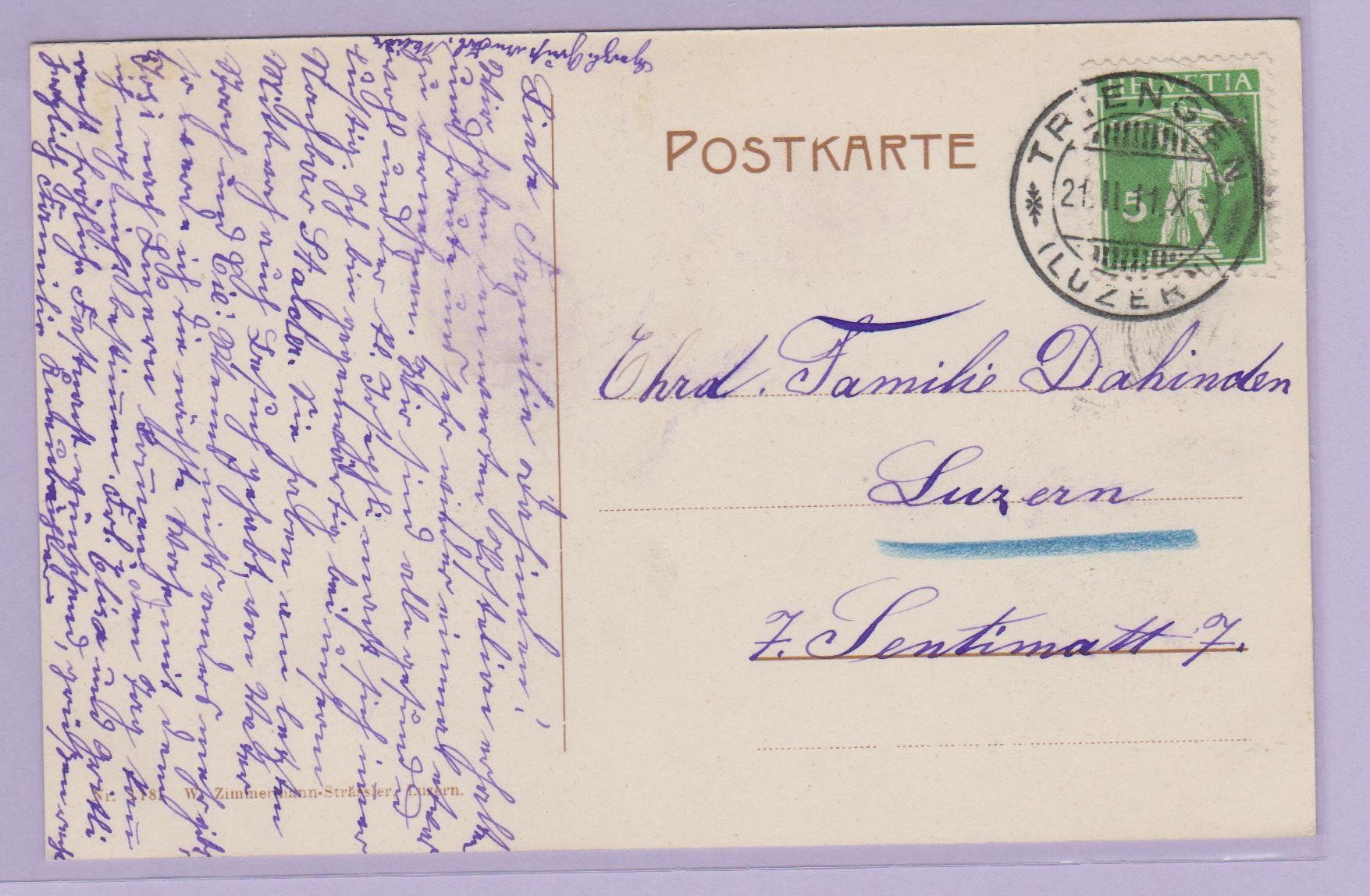 Cartoline postali: Triengen LU    :    alte Ansichtskarte  von 1911 – Usato da Vitznau venduto da Ropaku 2
