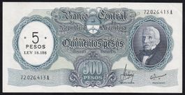 Argentinien 5 Pesos auf 500 Pesos 1969