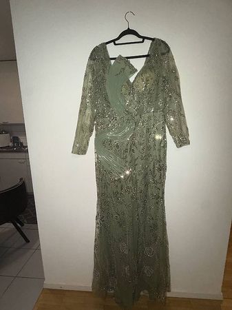  Abendkleid in Salbeigrün mit Glitzer - Grösse XL  