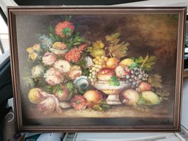Peinture à l'huile nature morte fruits et fleurs