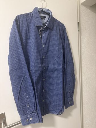 Herrenhemd Marc O'Polo Shaped Fit blau gemustert Gr L
