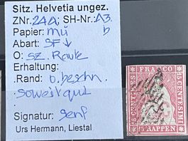 Seltene STRUBEL-MARKE Znr. 24A3.b, Signiert + Befund Hermann