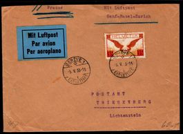 CH - Flugpost - Flugbrief nach Liechtenstein ab Genf