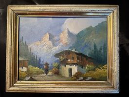 Gemälde antik signiert C. Conti Oel auf Holz in  Gold Rahmen