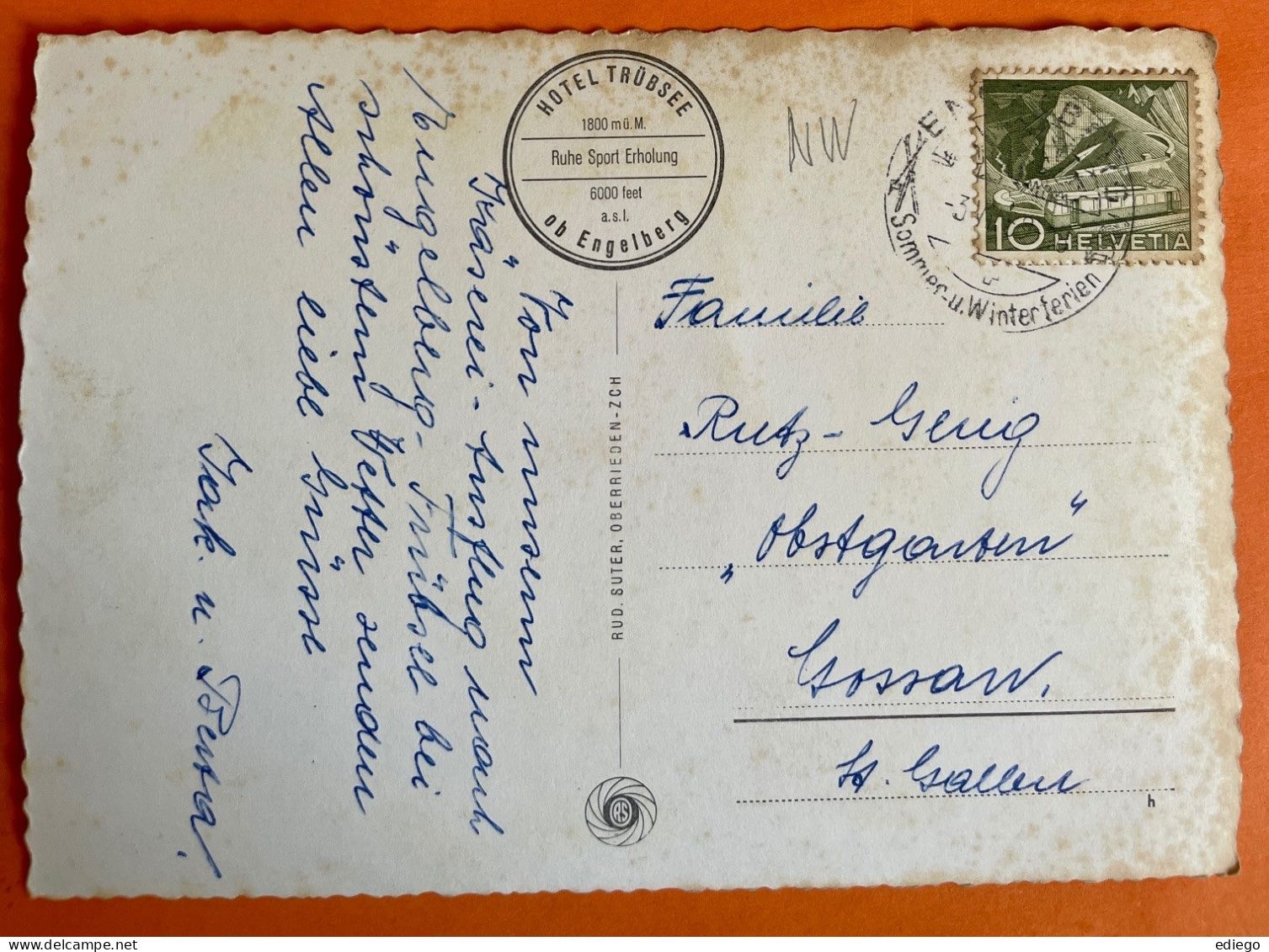 Cartoline postali: ENGELBERG - TRÜBSEE mit HAHNEN - MOTORBOOT 1950 – Usato da Lutry venduto da Ediego 1