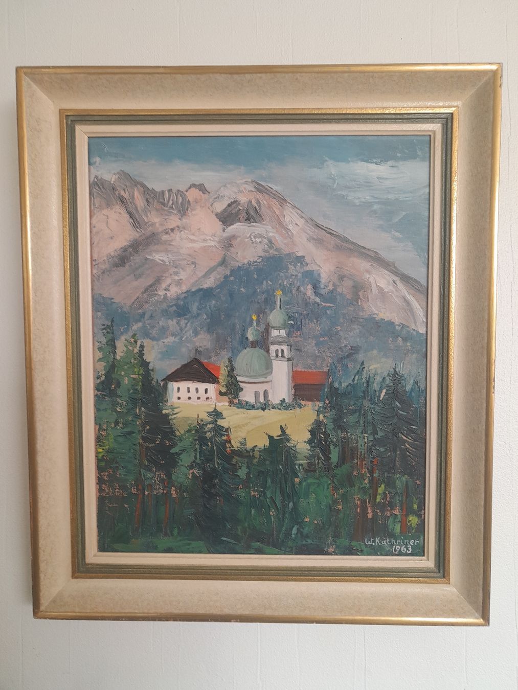 Tableaux: Ölgemälde Alpen-Berglandschaft mit Kirche. – D'occasion à Rossrüti par Hansi778 2