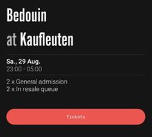2 Tickets Bedouin at Kaufleuten 29.08.2026