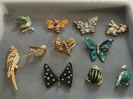 Schmuckbroschen Tiere Schmetterling Käfer 11 Stk.