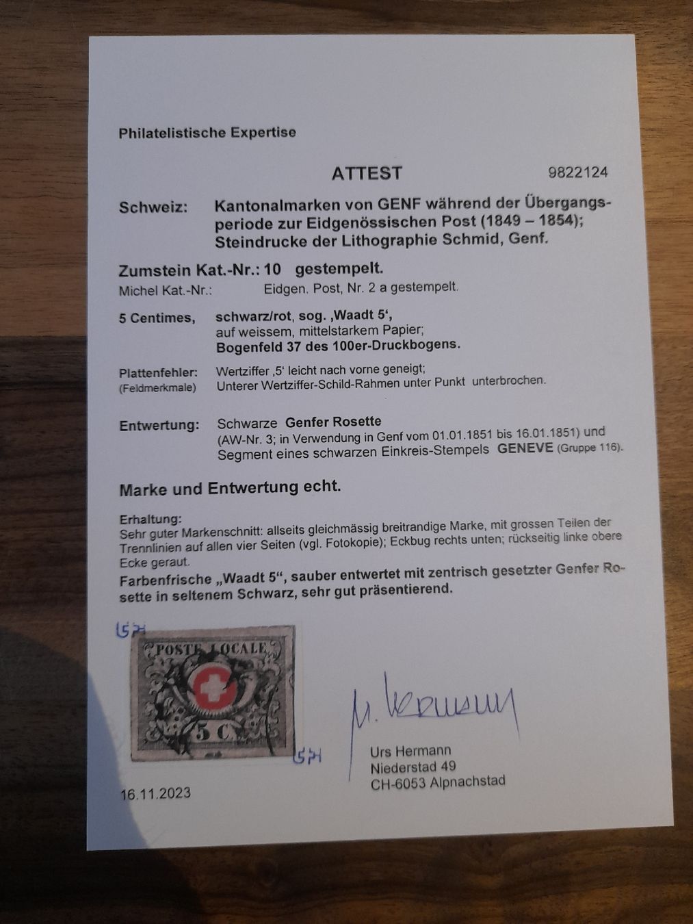 Tutti i francobolli: Waadt 5 kat. 2500.- mit Gross Attest – Usato da Balgach venduto da SIMEON27 1