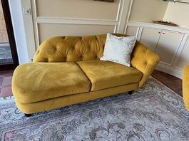 Design Velours Sofa Chesterfield Senfgelb