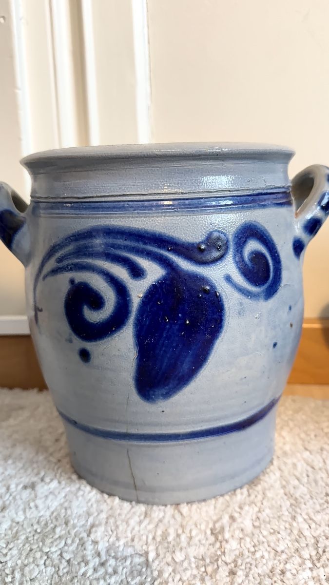 Pentole: Antiker Steinguttopf mit Ohren, blau bemalt – Usato da Widnau venduto da kustercarmen