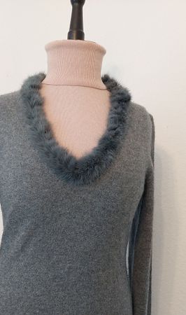 Bongenie Grieder 100% Kaschmirpullover mit Pelzbesatz, S