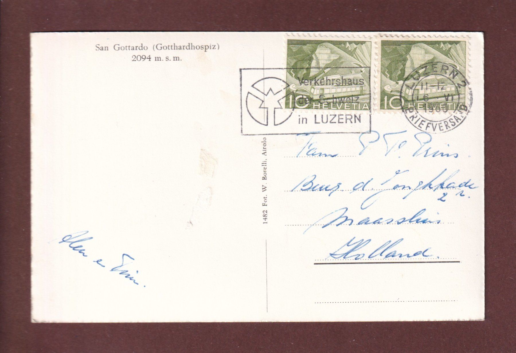 Cartoline postali: SAN GOTTARDO - Mouton - 1960 – Usato da Pully venduto da nicecards 1