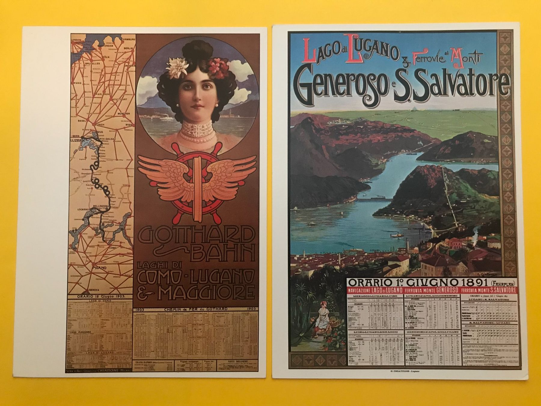 Cartoline postali: 2x Postkarten Gotthard-Bahn / Generoso S. Salvatore – Usato da Luzern venduto da mey_s13