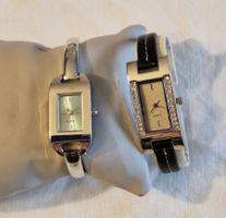 Spangenuhr silber/hellblau+ silber-Glitzer schwarzes Armband