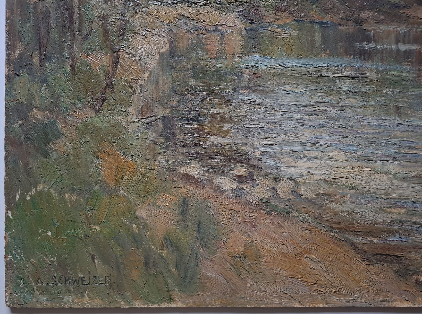 Gemälde: Gemälde Albert Schweizer "Landschaft Weiher/Fluss"; Liestal – Gebraucht aus Aarburg von Rosen_Rot 1