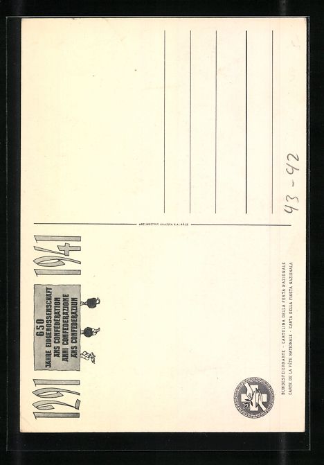 Cartoline postali: 650 Jahre Eidgenossenschaft 1291-1941, S – Usato da Berlin venduto da bartko-reher 1