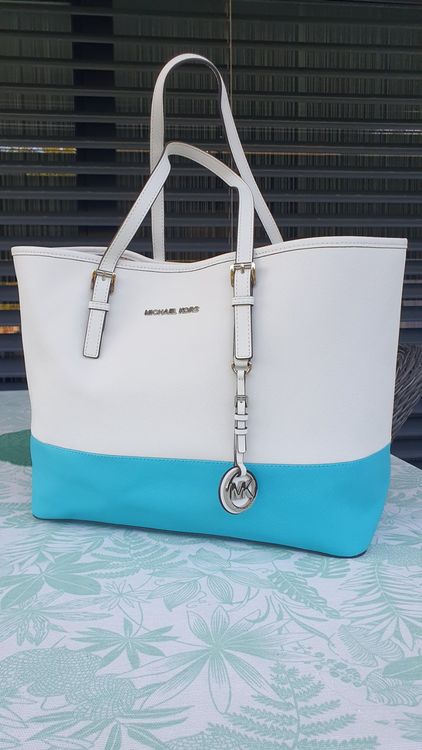 Michael Kors Tasche weiss-türkis Handtasche Shopper (Gebraucht) in