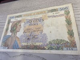 Banknote 500 Francs Banque de France 1941 gebraucht