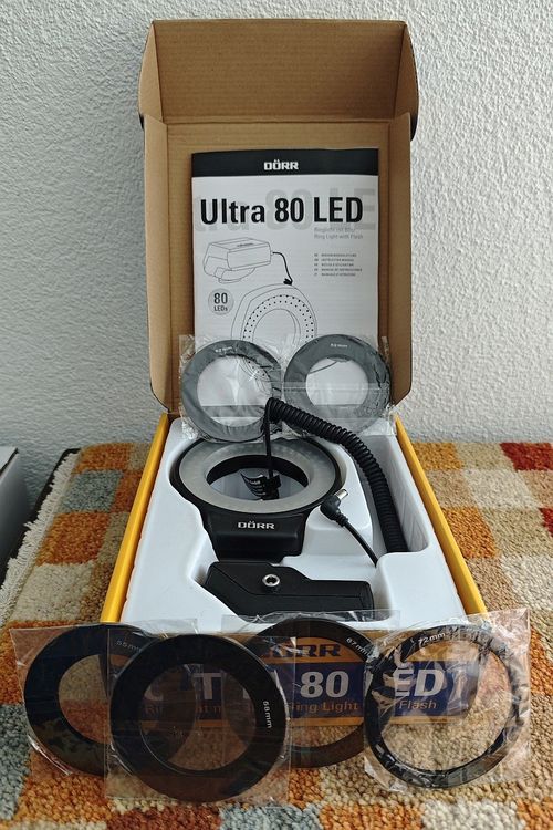 Gua'ge LED macro ringlicht 46mm helder licht voor macrofotografie helderheid 7W 3 kleurtemperaturen voor DSLR camera lens adapter ring USB-aansluiting voeding