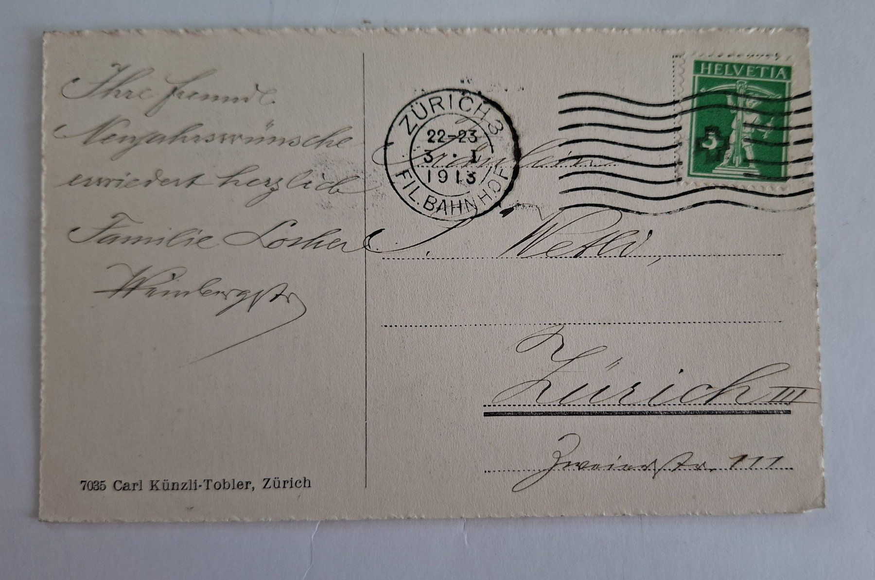 Cartoline postali: Alte Ansichtskarte Zürich - St. Peter 1913 – Usato da Opfikon venduto da Diversamente 1