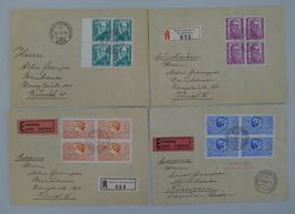 1937, J81-J84 Serie Viererblöcke auf vier Briefen. K: 150.-+