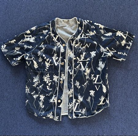 Louis Vuitton Jeanshemd blau Blumenmuster Grösse L