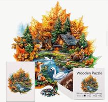 Wooden-Puzzle-Holzpuzzle-Natur mit Haus am See 28x28cm