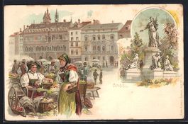 AK Basel, Markt, Denkmal