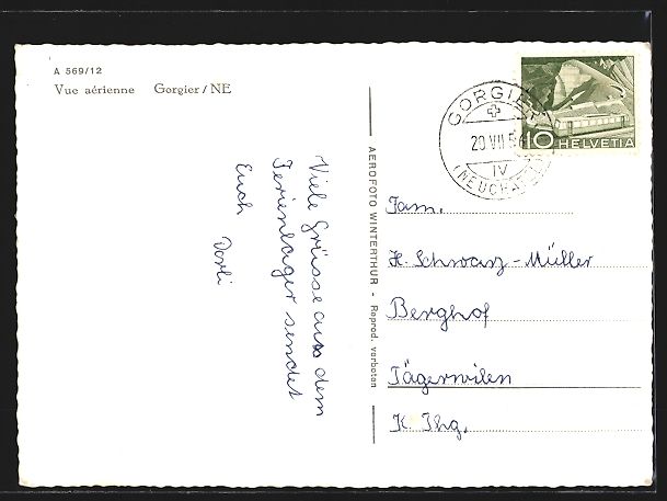 Cartoline postali: Gorgier, Gesamtansicht vom Flugzeug aus – Usato da Berlin venduto da bartko-reher 1