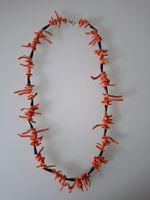 Korallenkette Natur rot mit Hämatit 1970/80 Vintage