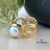 Perlen Ring Sterling Silber gelbvergoldet Ringgrösse 54