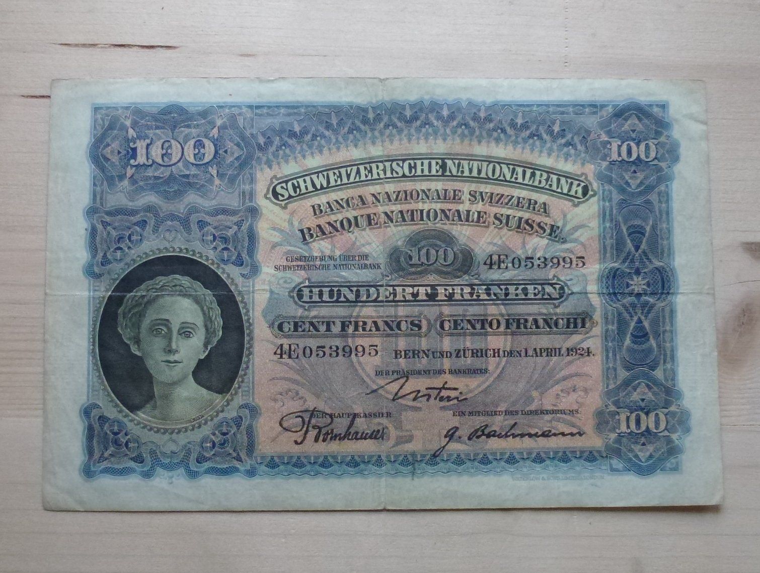Banconote: 100 Franken 1. April 1924 – Usato da Walkringen venduto da Casablanca777