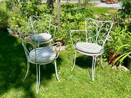 3 Gartenstühle Stil "Versailles", Metall, inkl  Sitzkissen