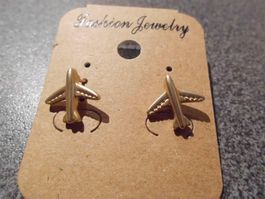Ohrstecker Flugzeug, goldfarbig