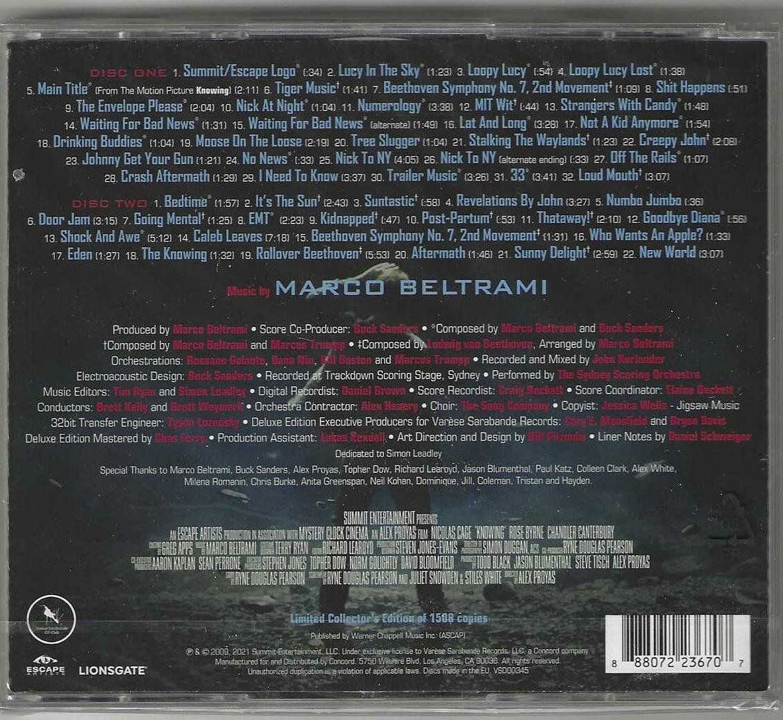 CDs: Marco Beltrami - Knowing - 2 X CD – Neu und originalverpackt aus Genève von CDLPBookS 1