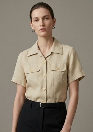Chemise Vintage 100% Lin Beige Made in Italy Taille 38