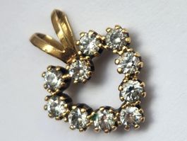 Gold 14k Herz-Anhänger mit Steinen, 585 Gold, funkelnd