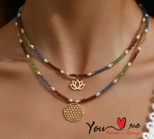 Doppelschichtige Halskette, Boho Chic, Lotus Blume/Neu