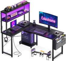 Gaming Tisch L Form LED Steckdose Eckschreibtisch Schwarz