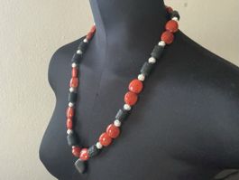 Unikat 💎 Neue rot-schwarze Halskette mit Lava und Onyx