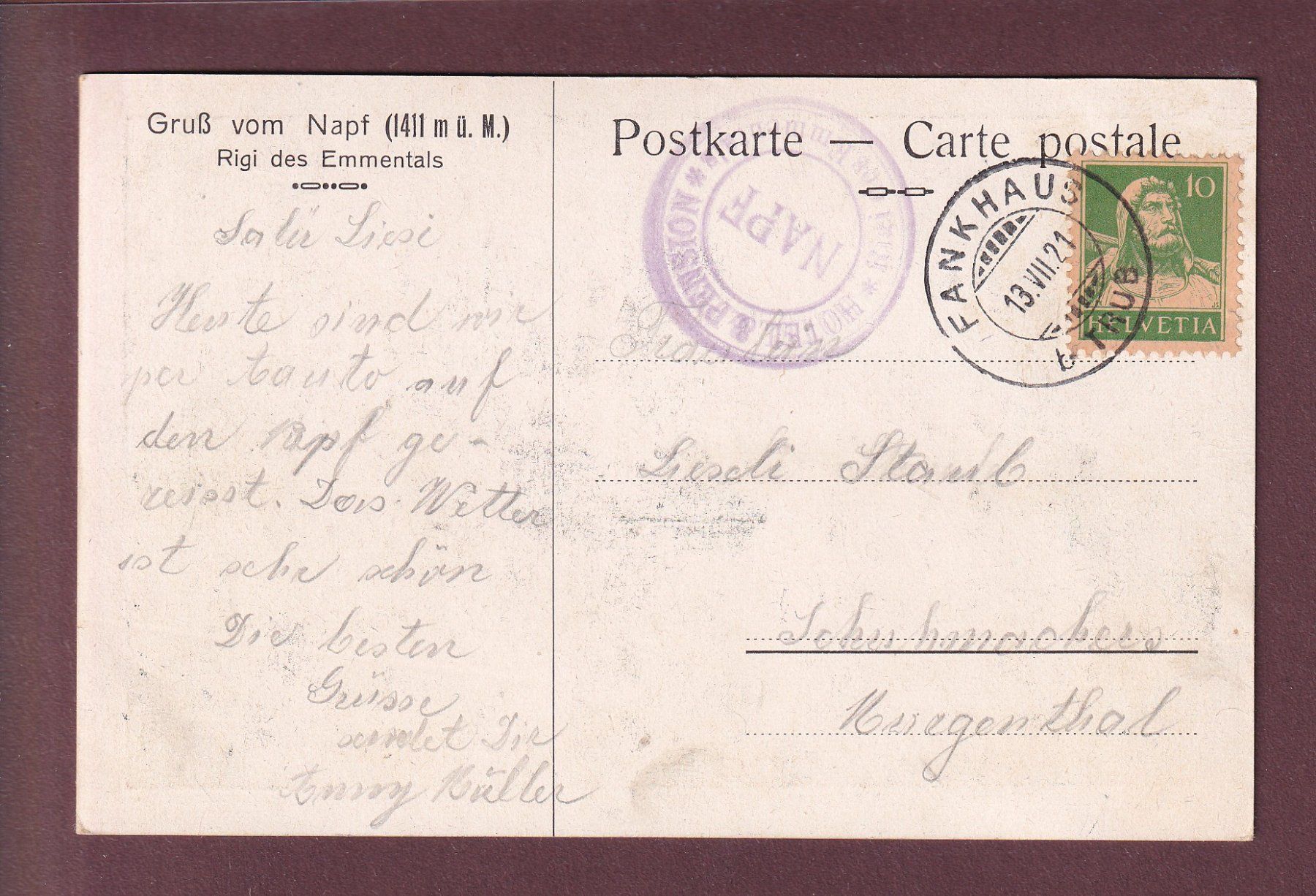 Cartes postales: Gruss vom NAPF - 1921 Hotel Stempel – D'occasion à Pully par nicecards 1