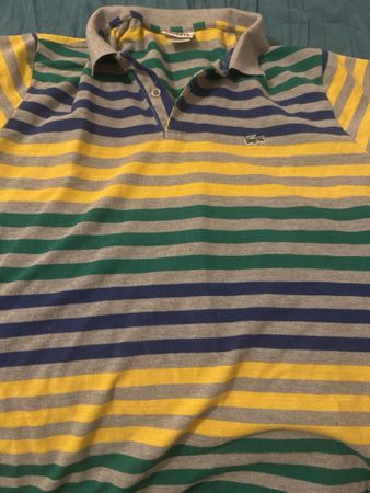 Polo LACOSTE gestreift grau gelb grün Gr M