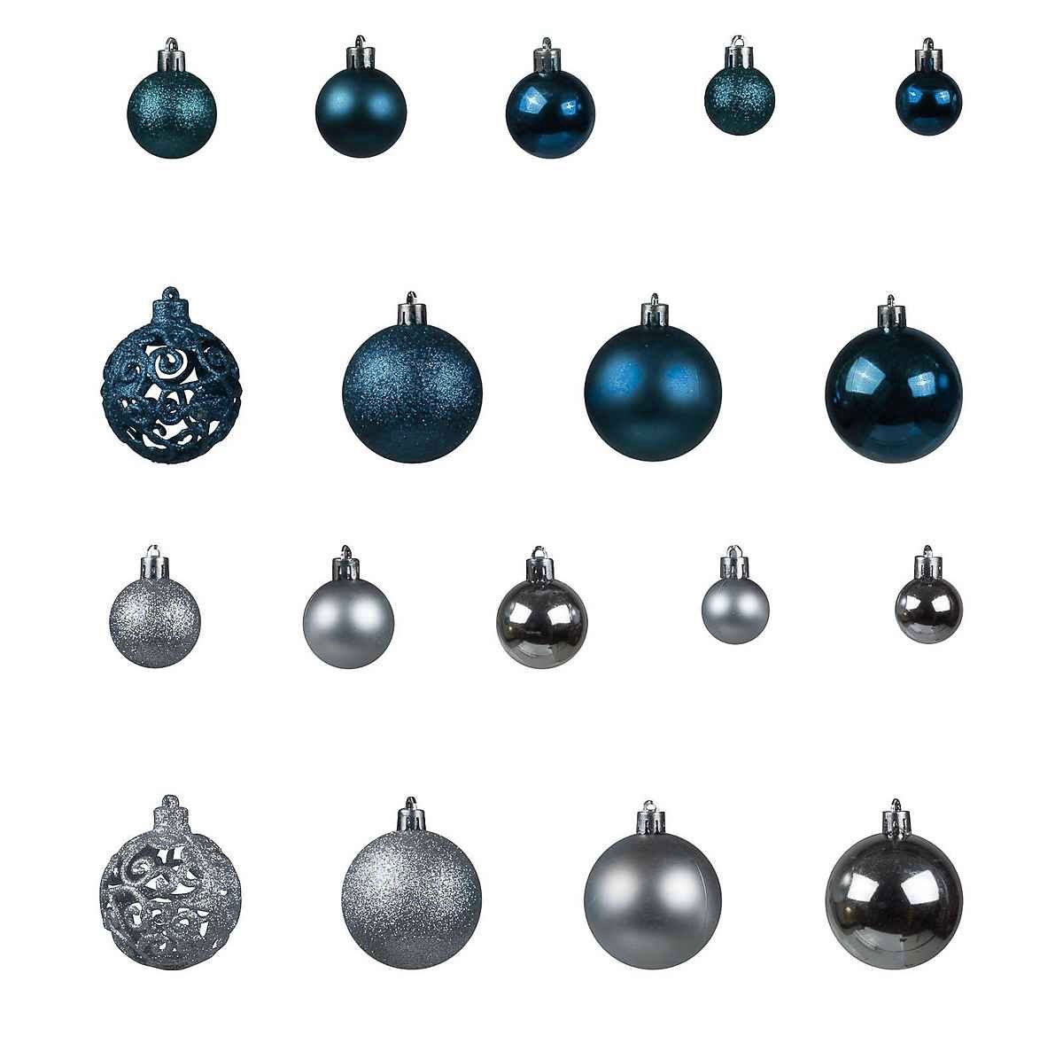 Tutte le decorazioni: Riesen Weihnachtskugelset 100 teilig Silber/Stahlblau – Nuovo e nell'imballaggio originale da Basel venduto da Seifehuesli 1