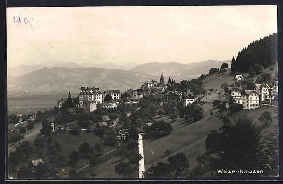 Cartoline postali: AK Walzenhausen, Teilansicht mit Bergen – Usato da Berlin venduto da bartko-reher