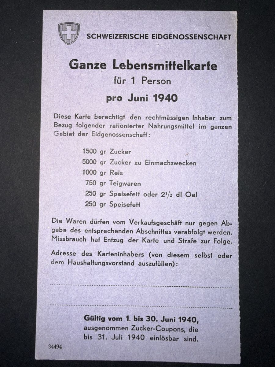 Altre raccolte & rarità: Rationierungskarte Lebensmittel 1940 – Usato da Grenchen venduto da Bastet007