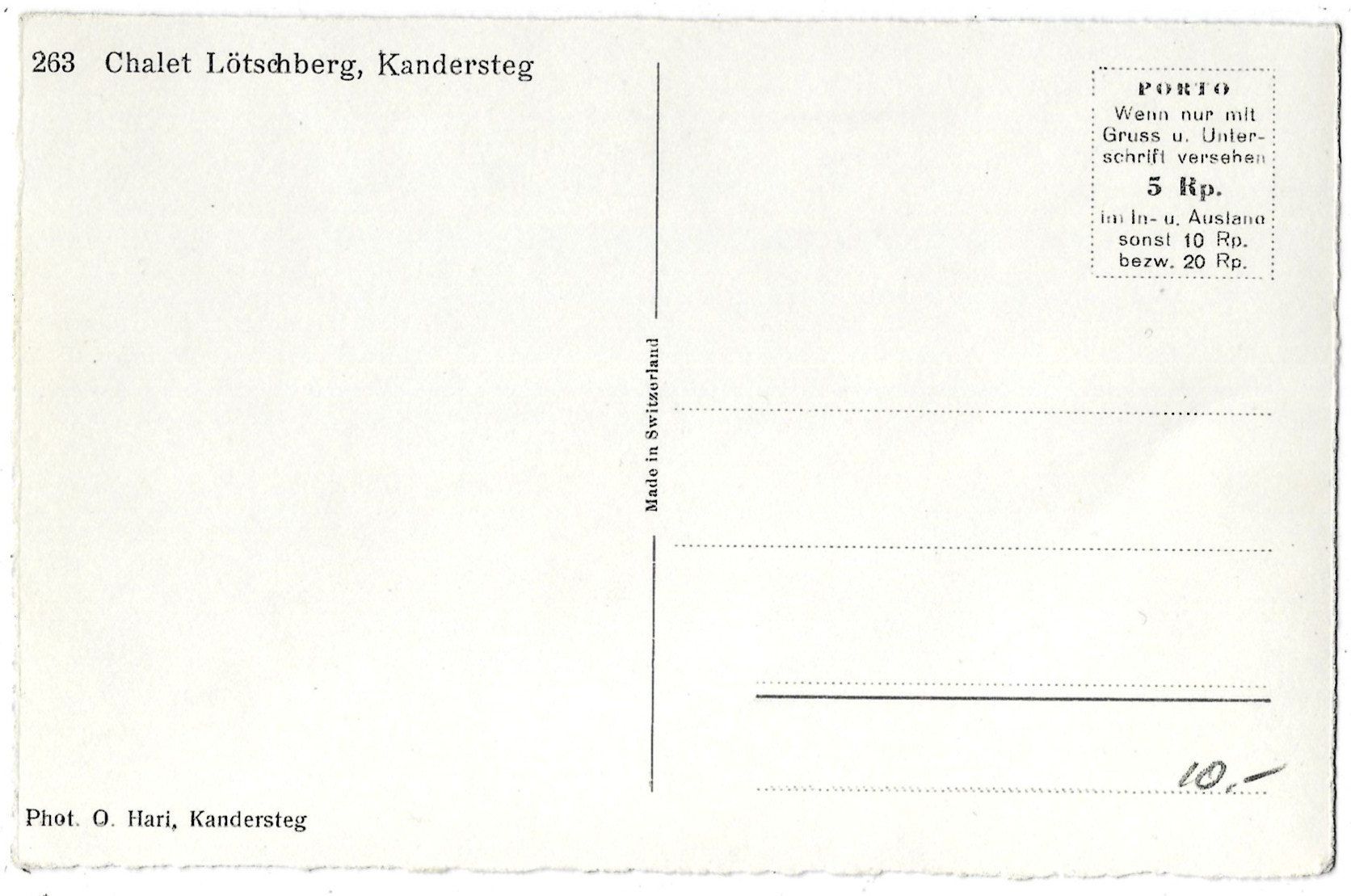 Cartoline postali: 263    Chalet  Lötschberg,  Kandersteg – Usato da Bütschwil venduto da Jackson1A 1