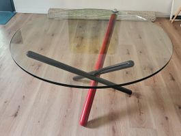 Esstisch Untergestell in Schwarz/Rot schwere Glasplatte 70er