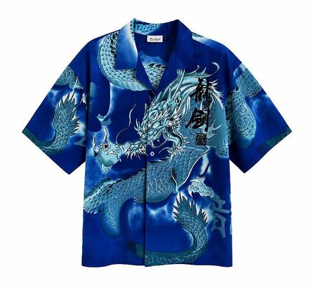 Y2K Dragon Print Short Sleeve Button-up Shirt
