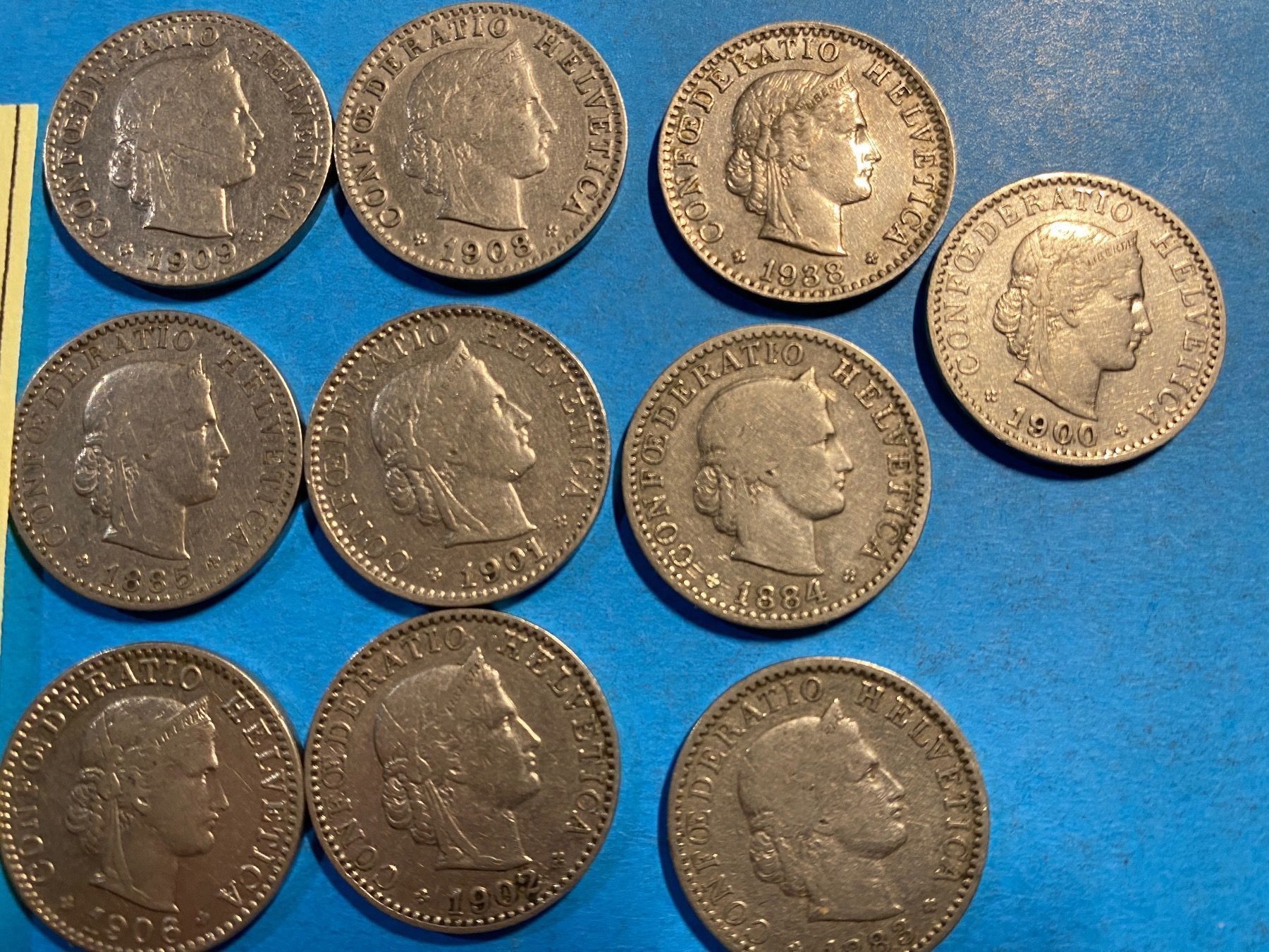 Alle Münzen: 10 x 20  CENTIMES  1883 à 1938 – Gebraucht aus genève von GEnumist 2